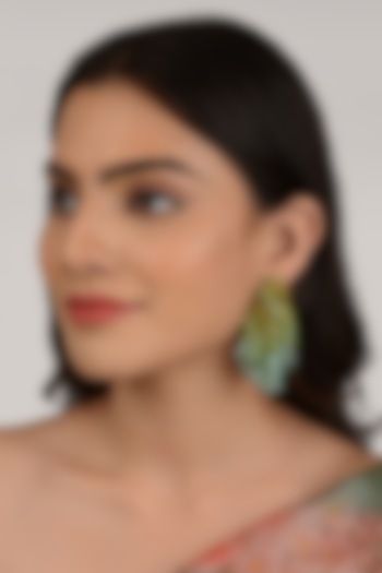 Gold Finish Mint & Blue Pearl Crystal Dangler Earrings by House of D'oro at Pernia's Pop Up Shop