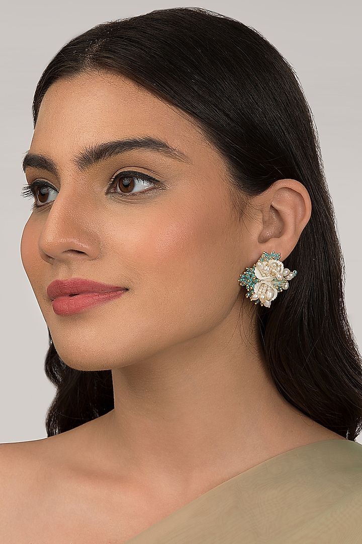 Turquoise Shell Stud Earrings by House of D'oro at Pernia's Pop Up Shop