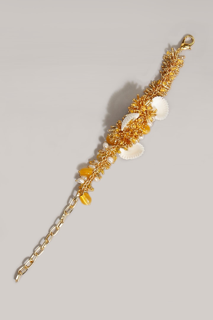 Gold Finish Yellow Cluster Beaded Bracelet by House of D'oro at Pernia's Pop Up Shop