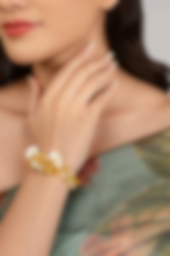 Gold Finish Yellow Cluster Beaded Bracelet by House of D'oro at Pernia's Pop Up Shop