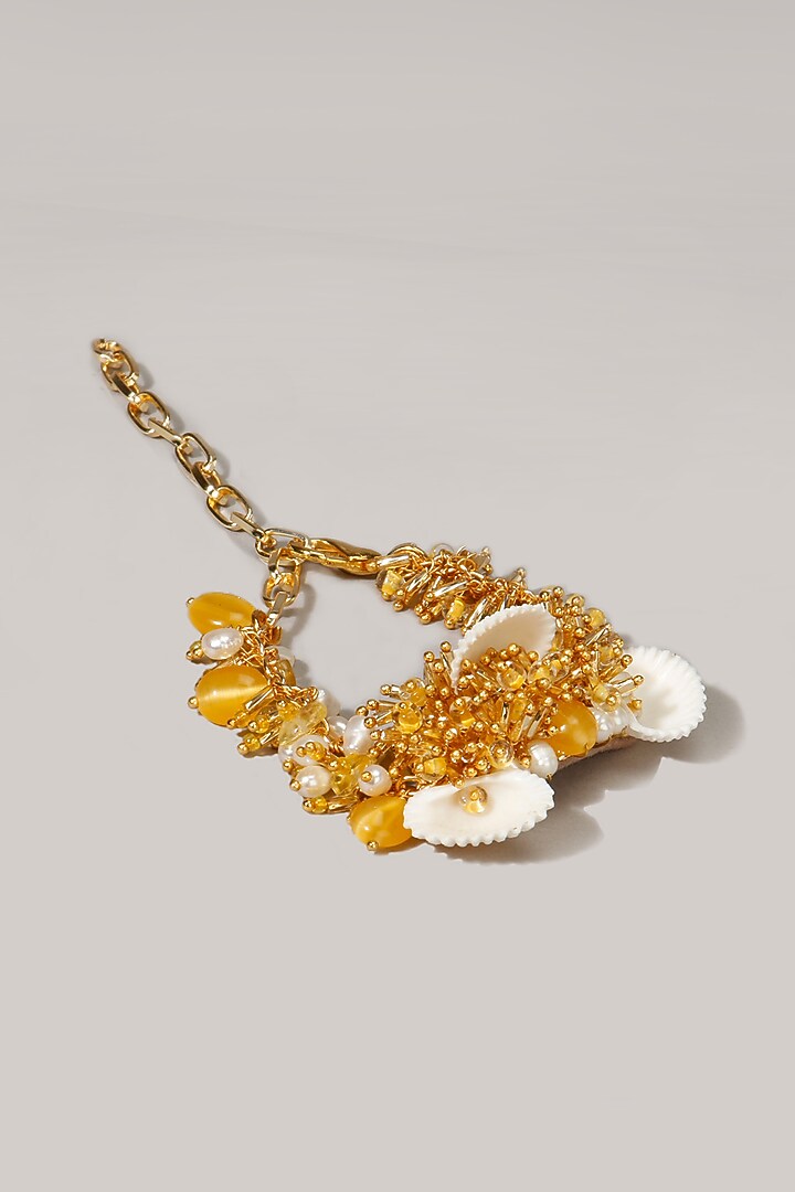Gold Finish Yellow Cluster Beaded Bracelet by House of D'oro at Pernia's Pop Up Shop