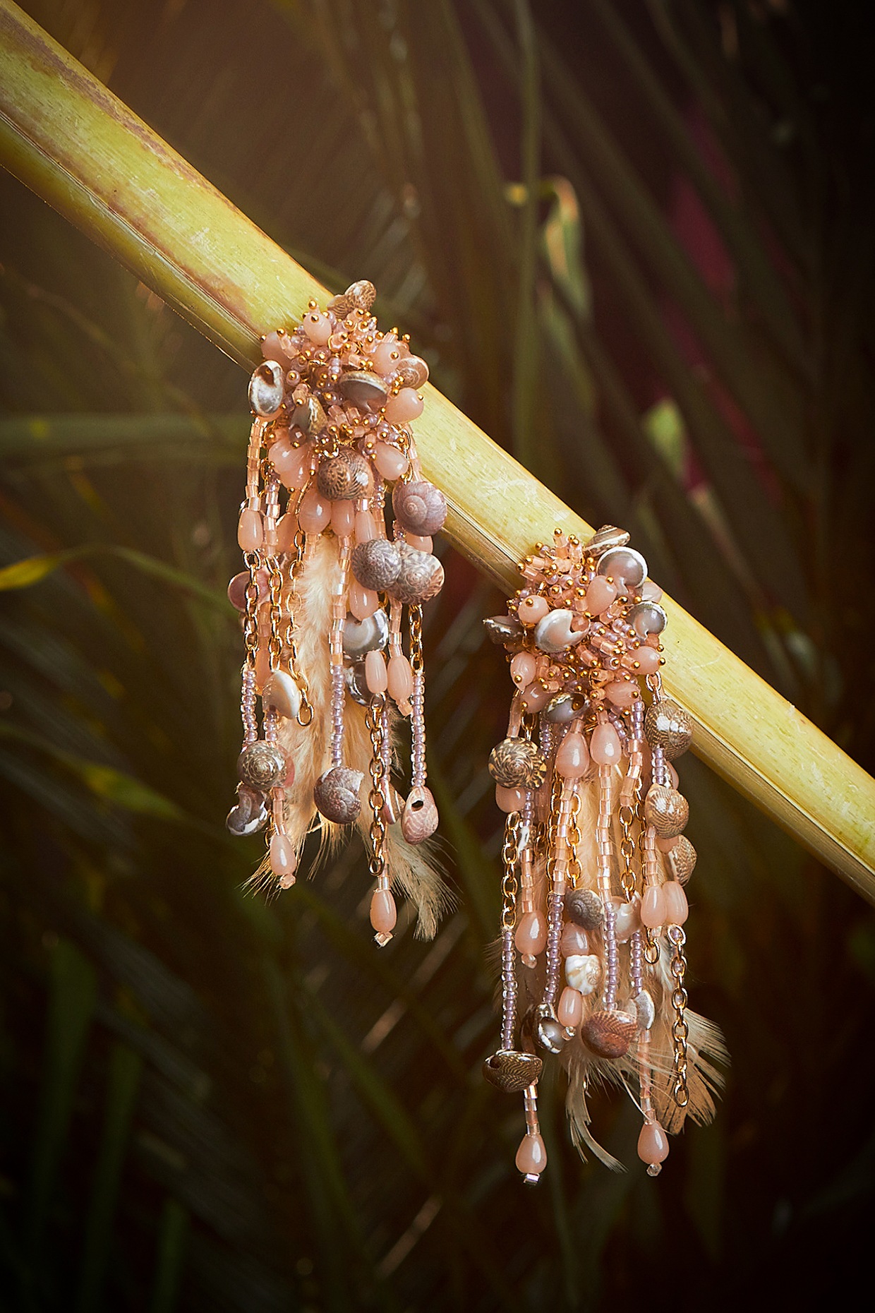 Mint, Peach, White & Gold Feather Earrings | Feather Planet