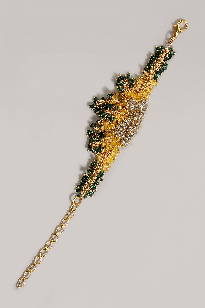 Gold Finish Yellow & Green Beaded Bracelet by House of D'oro at Pernia's Pop Up Shop