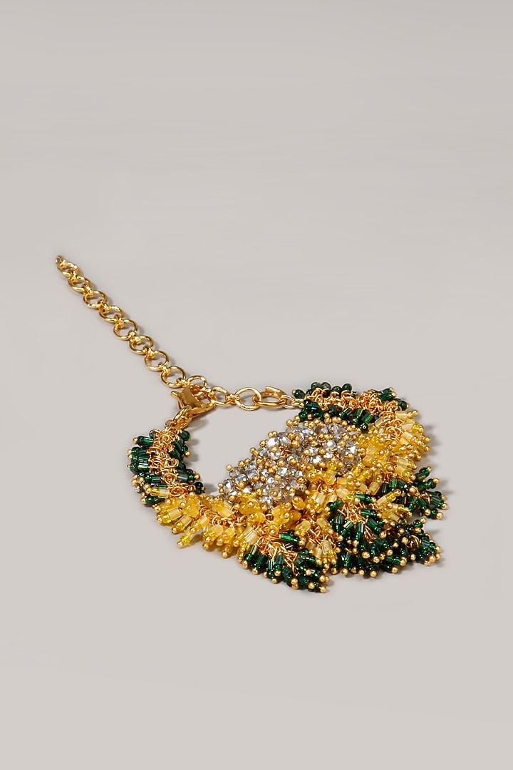 Gold Finish Yellow & Green Beaded Bracelet by House of D'oro at Pernia's Pop Up Shop