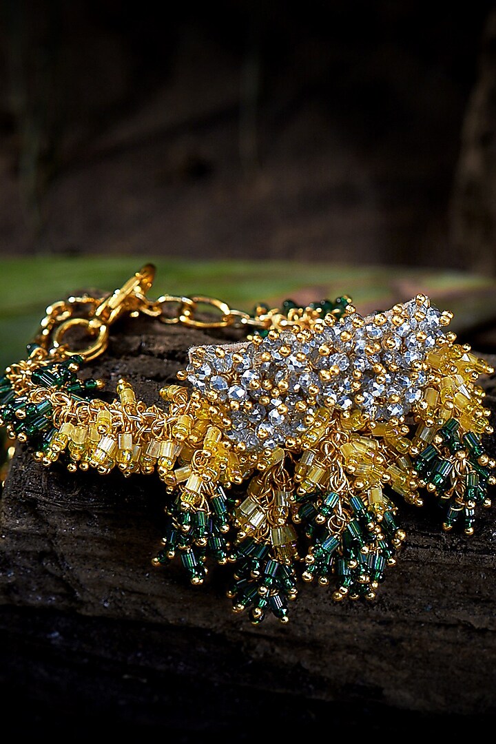 Gold Finish Yellow & Green Beaded Bracelet by House of D'oro at Pernia's Pop Up Shop