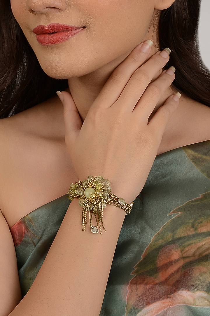 Gold Finish Beige Shell Bracelet by House of D'oro at Pernia's Pop Up Shop