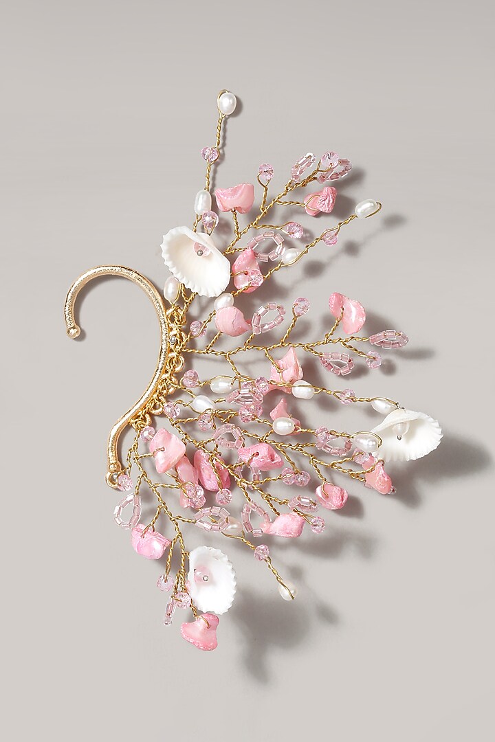Gold Finish Pink Stone Ear Cuff by D'Oro