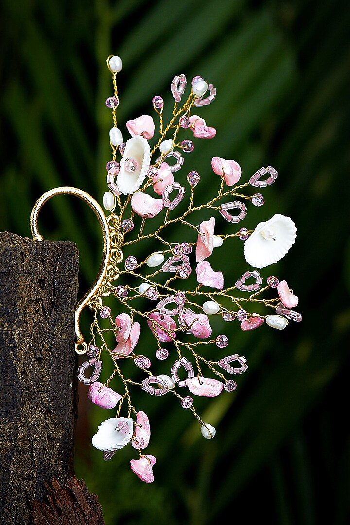 Gold Finish Pink Stone Ear Cuff by House of D'oro at Pernia's Pop Up Shop