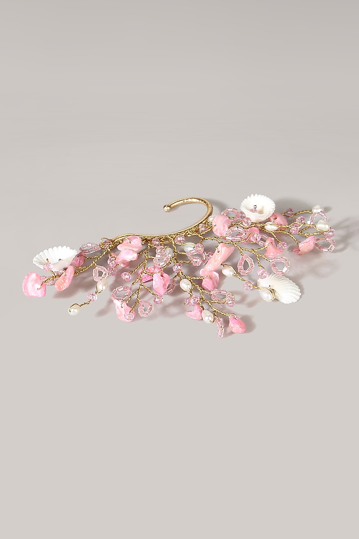 Gold Finish Pink Stone Ear Cuff by House of D'oro at Pernia's Pop Up Shop