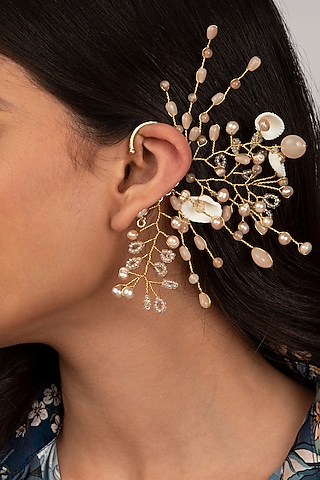 Gold Finish Lilac Stone Ear Cuff by House of D'oro