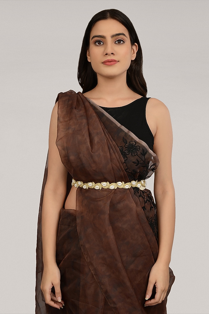 Gold Finish Handcrafted White Waist Belt by House of D'oro at Pernia's Pop Up Shop