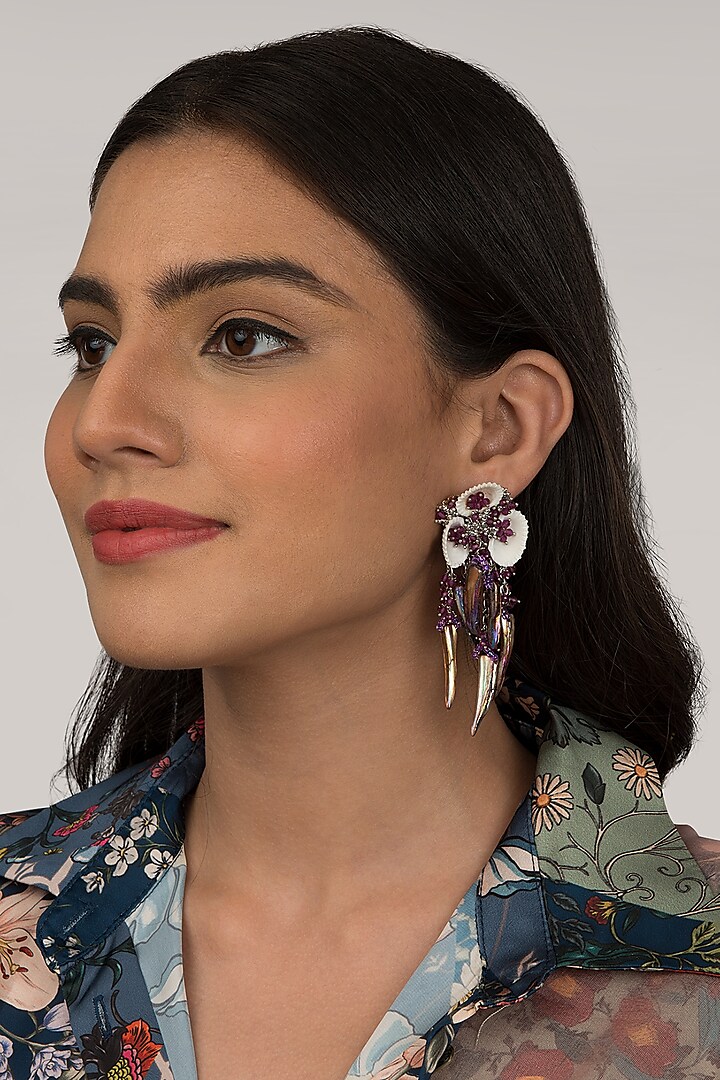 Purple Beaded Handcrafted Earrings by House of D'oro