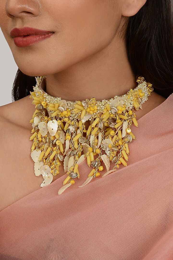 Yellow Shell Choker Necklace by House of D'oro at Pernia's Pop Up Shop