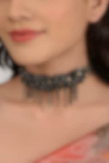 Black Semi Precious Beaded Choker Necklace by House of D'oro at Pernia's Pop Up Shop