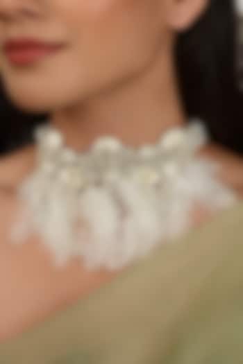 White Semi Precious Beaded Choker Necklace by House of D'oro at Pernia's Pop Up Shop