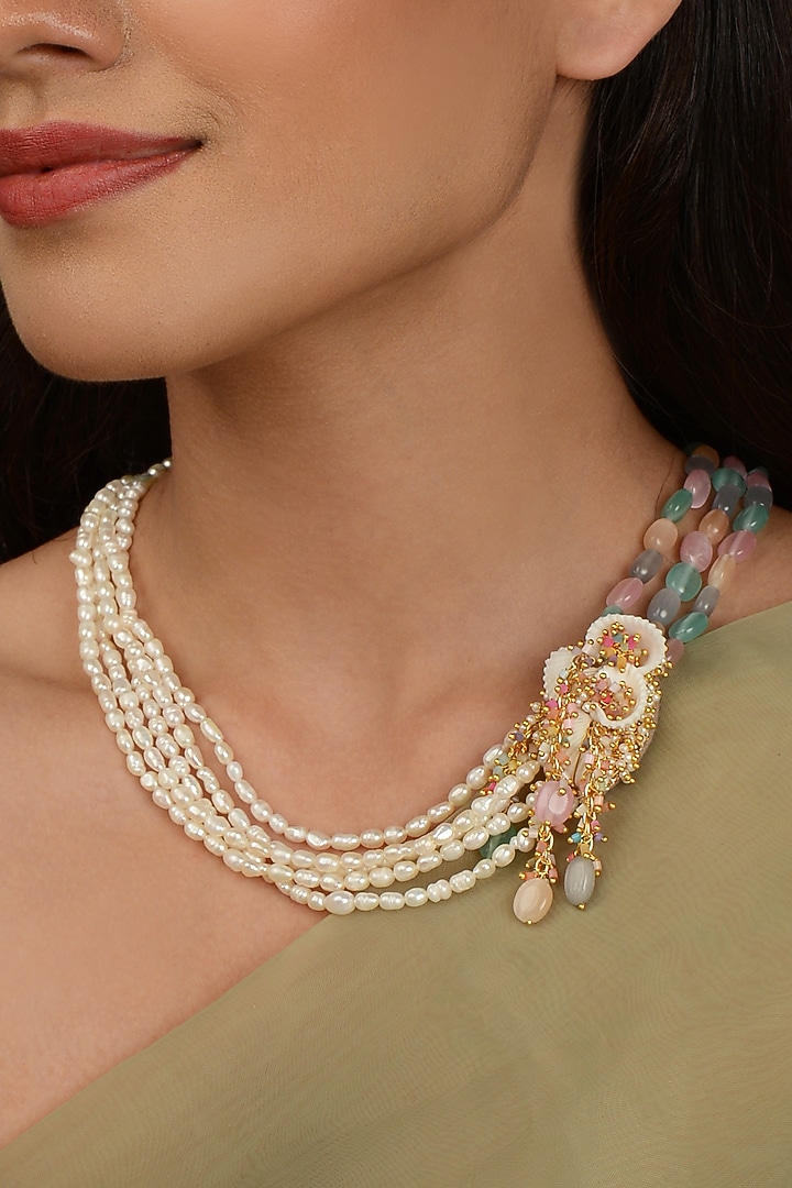 Multi Colored Pearl & Shell Stone Necklace by House of D'oro at Pernia's Pop Up Shop