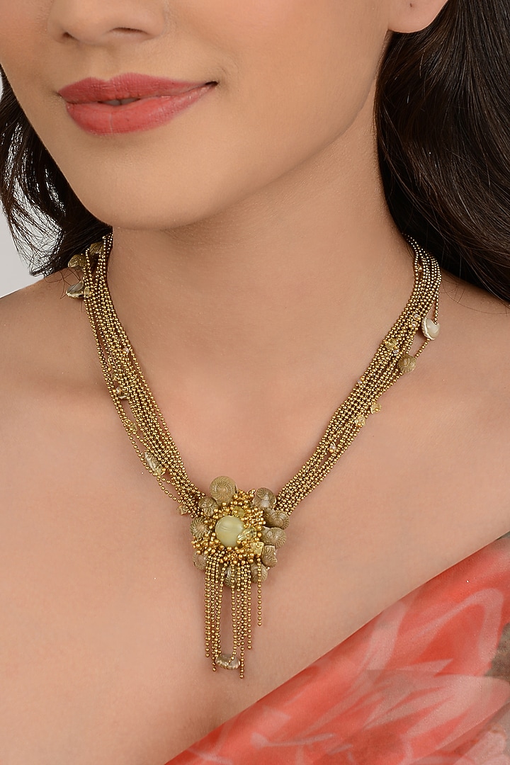 Beige Shell Necklace by House of D'oro at Pernia's Pop Up Shop