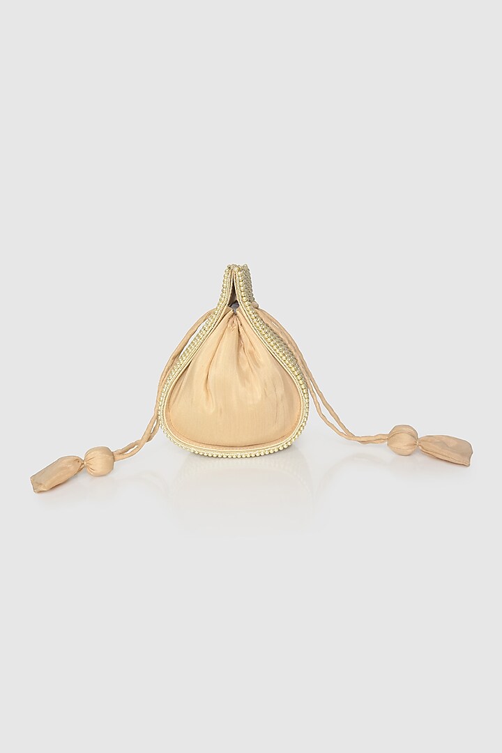 Beige Raw Silk Embellished Modak Potli by House of D'oro at Pernia's Pop Up Shop