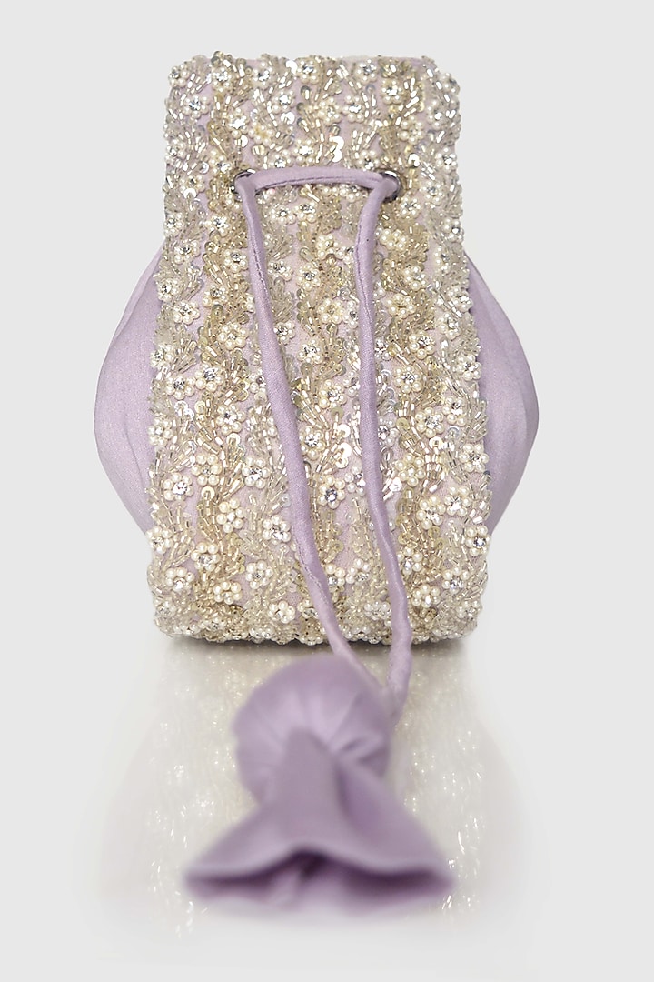 Lilac Raw Silk Sequins Embellished Modak Potli by House of D'oro at Pernia's Pop Up Shop