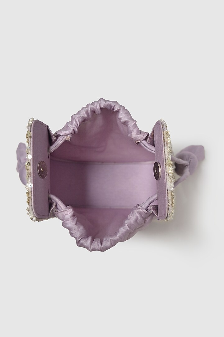 Lilac Raw Silk Sequins Embellished Modak Potli by House of D'oro at Pernia's Pop Up Shop