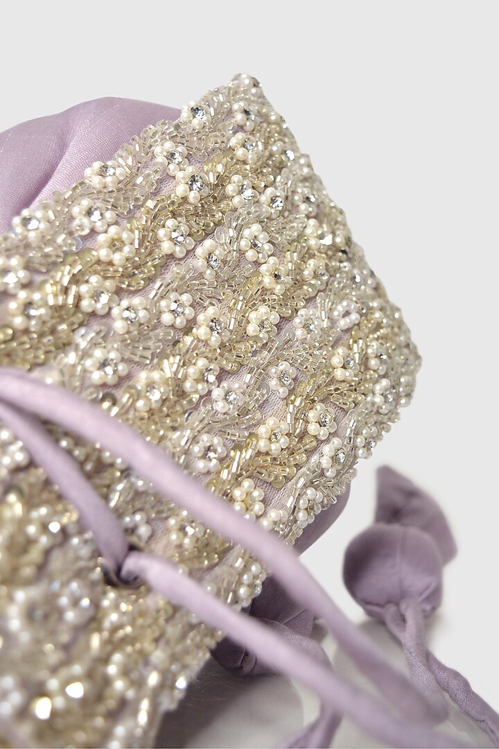 Lilac Raw Silk Sequins Embellished Modak Potli by House of D'oro at Pernia's Pop Up Shop