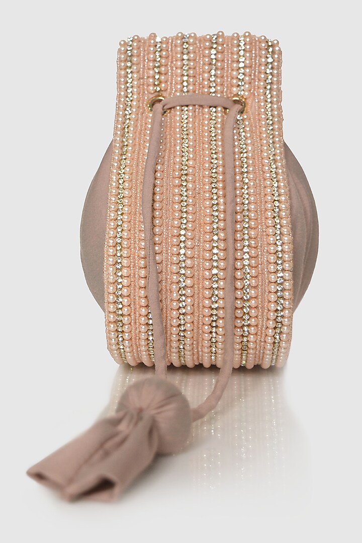 Peach Raw Silk Shimmering Embellished Modak Potli by House of D'oro at Pernia's Pop Up Shop