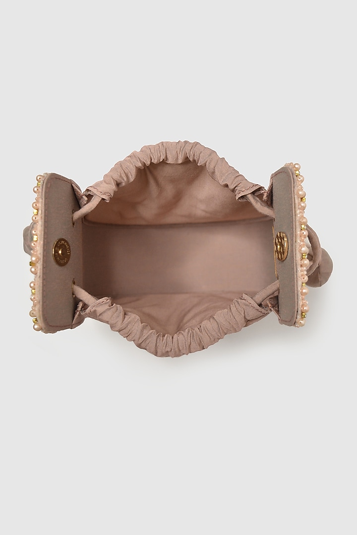 Peach Raw Silk Shimmering Embellished Modak Potli by House of D'oro at Pernia's Pop Up Shop