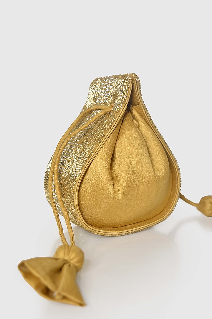 Gold Raw Silk Embellished Modak Potli by House of D'oro
