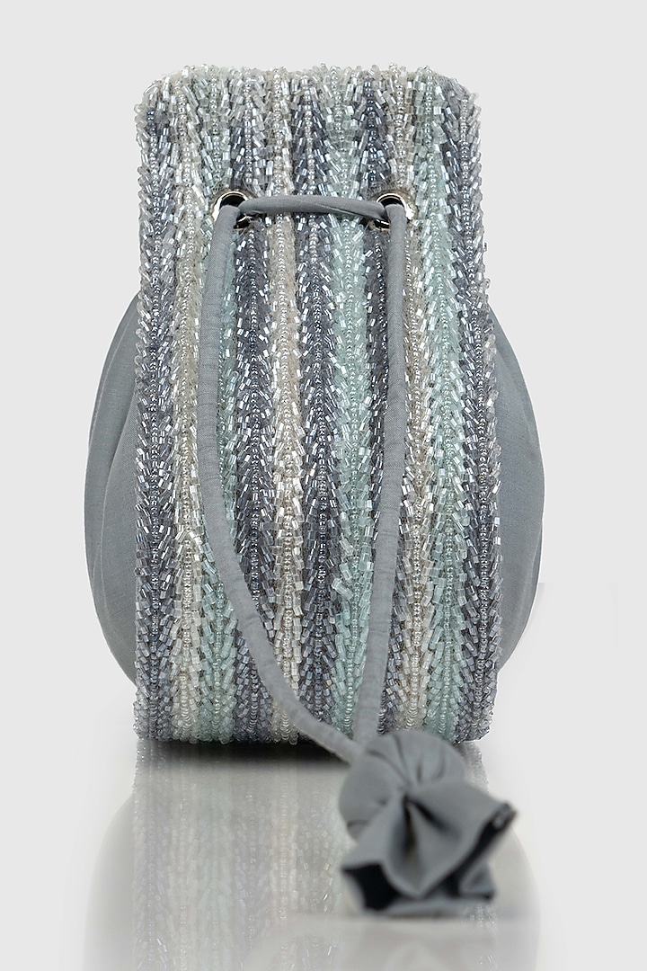 Grey Raw Silk Embellished Modak Potli by House of D'oro at Pernia's Pop Up Shop