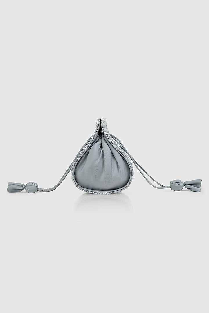 Grey Raw Silk Embellished Modak Potli by House of D'oro at Pernia's Pop Up Shop
