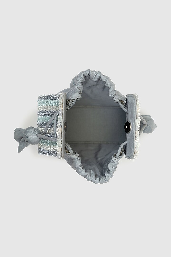 Grey Raw Silk Embellished Modak Potli by House of D'oro at Pernia's Pop Up Shop