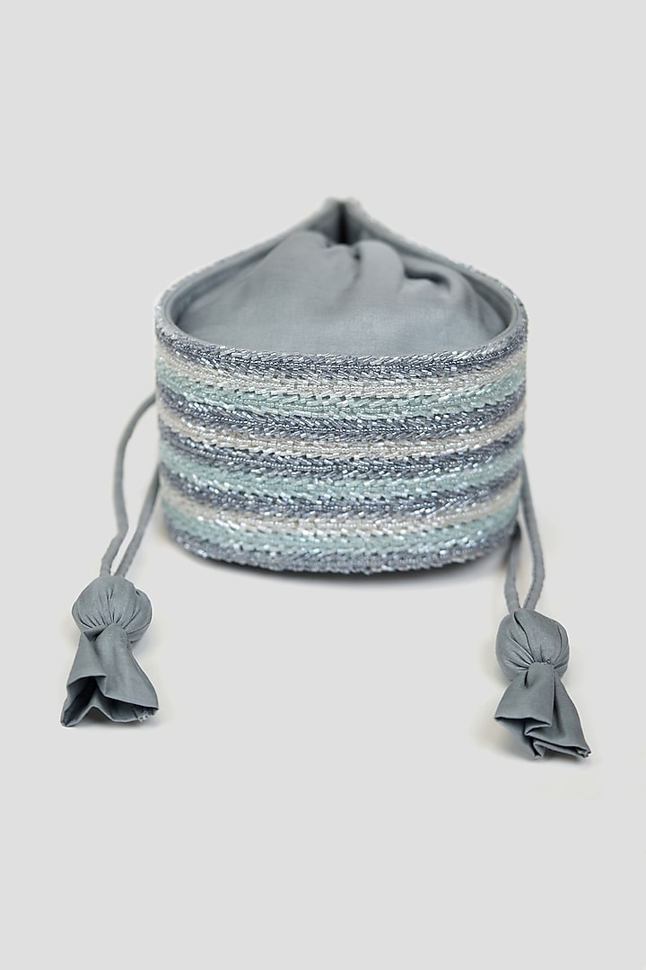Grey Raw Silk Embellished Modak Potli by House of D'oro at Pernia's Pop Up Shop