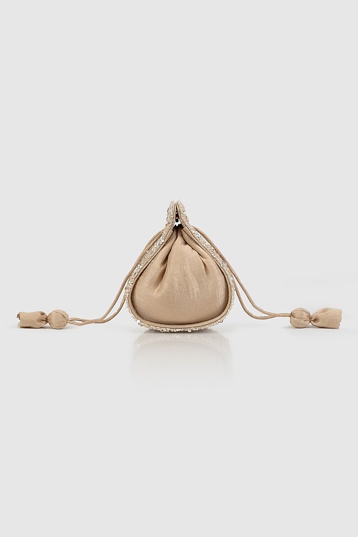 Beige Raw Silk Embellished Modak Potli by House of D'oro at Pernia's Pop Up Shop