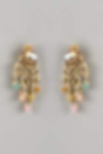 Gold Finish Multi-Colored Stone & Kundan Polki Handcrafted Dangler Earrings by House of D'oro at Pernia's Pop Up Shop