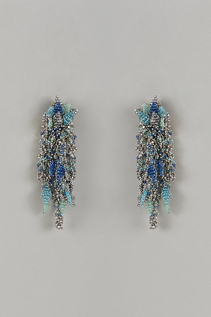 Gold Finish Blue Hydro Beaded Dangler Earrings by House of D'oro at Pernia's Pop Up Shop
