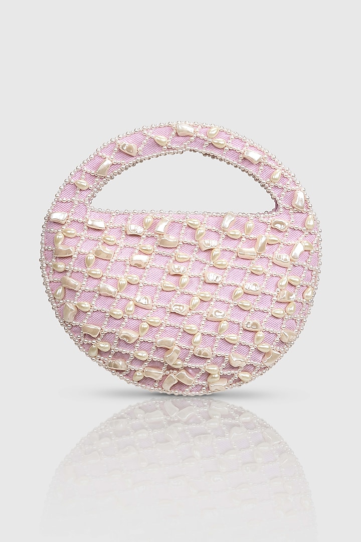 Pink Denim Pearl Embellished Hobo Bag by House of D'oro at Pernia's Pop Up Shop