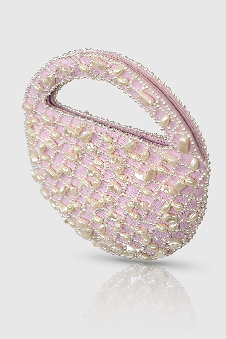 Pink Denim Pearl Embellished Hobo Bag by House of D'oro at Pernia's Pop Up Shop