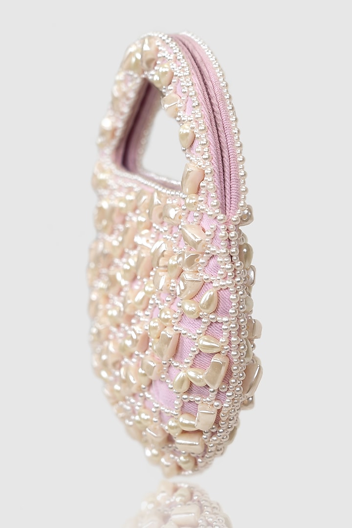 Pink Denim Pearl Embellished Hobo Bag by House of D'oro at Pernia's Pop Up Shop