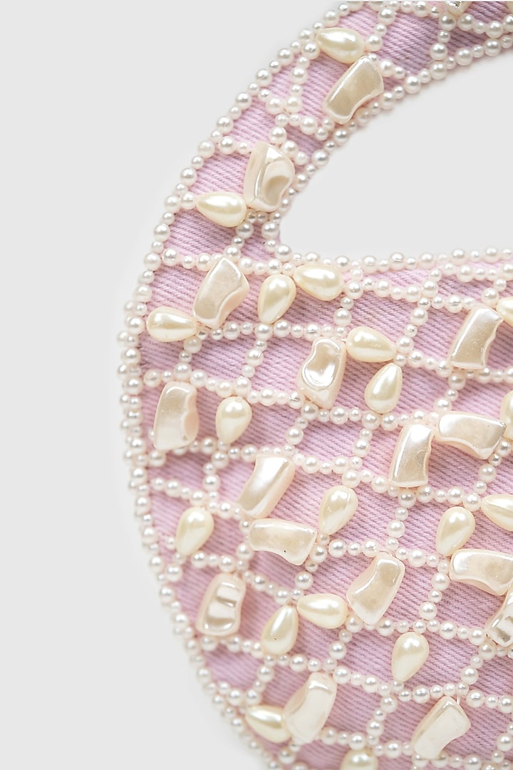 Pink Denim Pearl Embellished Hobo Bag by House of D'oro at Pernia's Pop Up Shop