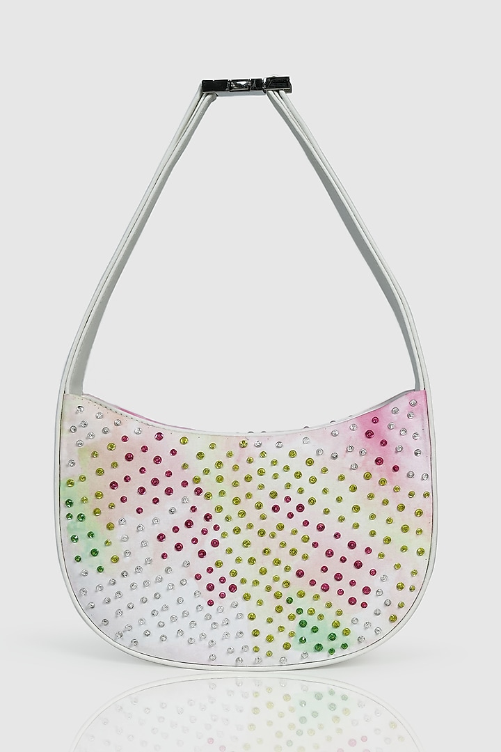 Multi-Colored Leather Glass Bead Embellished Hobo Bag by House of D'oro at Pernia's Pop Up Shop