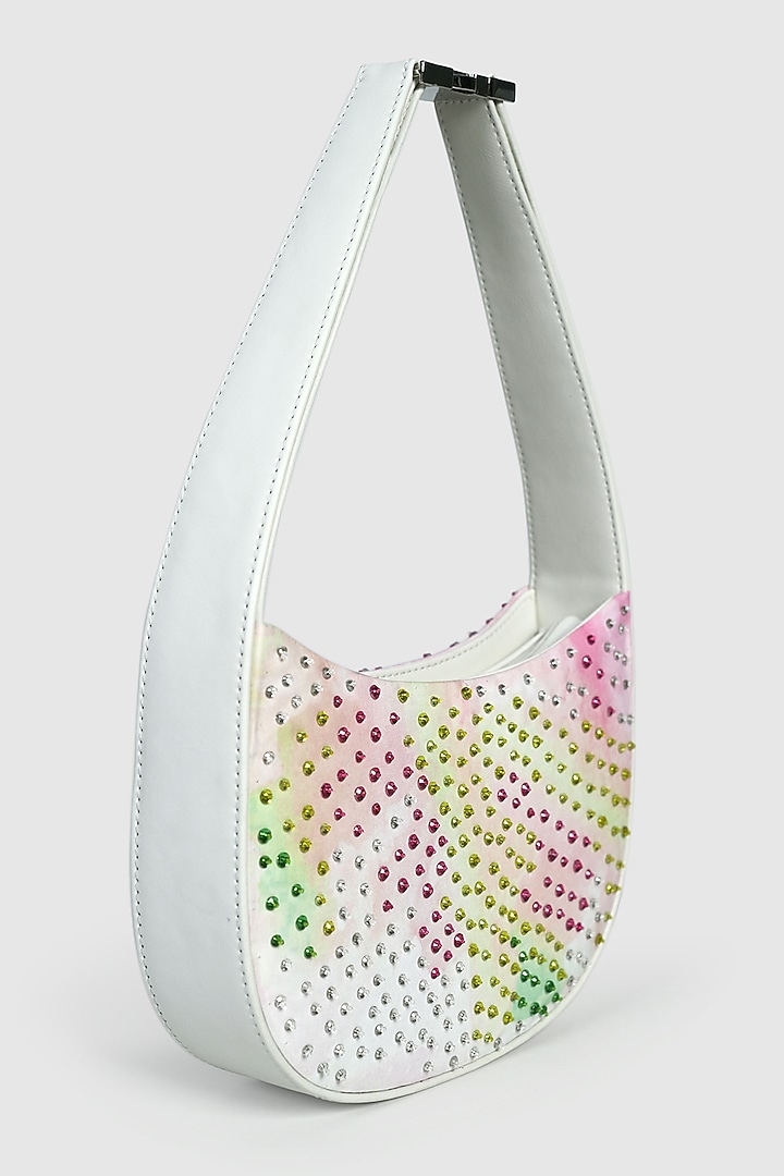 Multi-Colored Leather Glass Bead Embellished Hobo Bag by House of D'oro at Pernia's Pop Up Shop