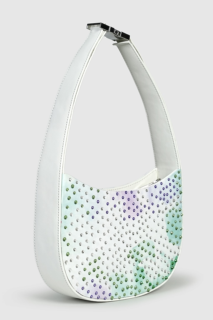 Multi-Colored Leather Glass Bead Embellished Hobo Bag by House of D'oro at Pernia's Pop Up Shop
