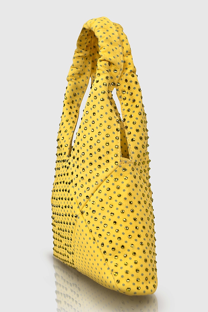 Yellow Satin Glass Bead Embellished Wrist Bag by House of D'oro at Pernia's Pop Up Shop