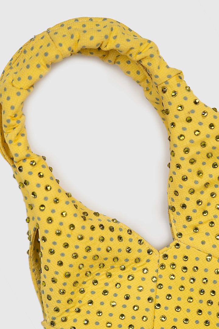 Yellow Satin Glass Bead Embellished Wrist Bag by House of D'oro at Pernia's Pop Up Shop