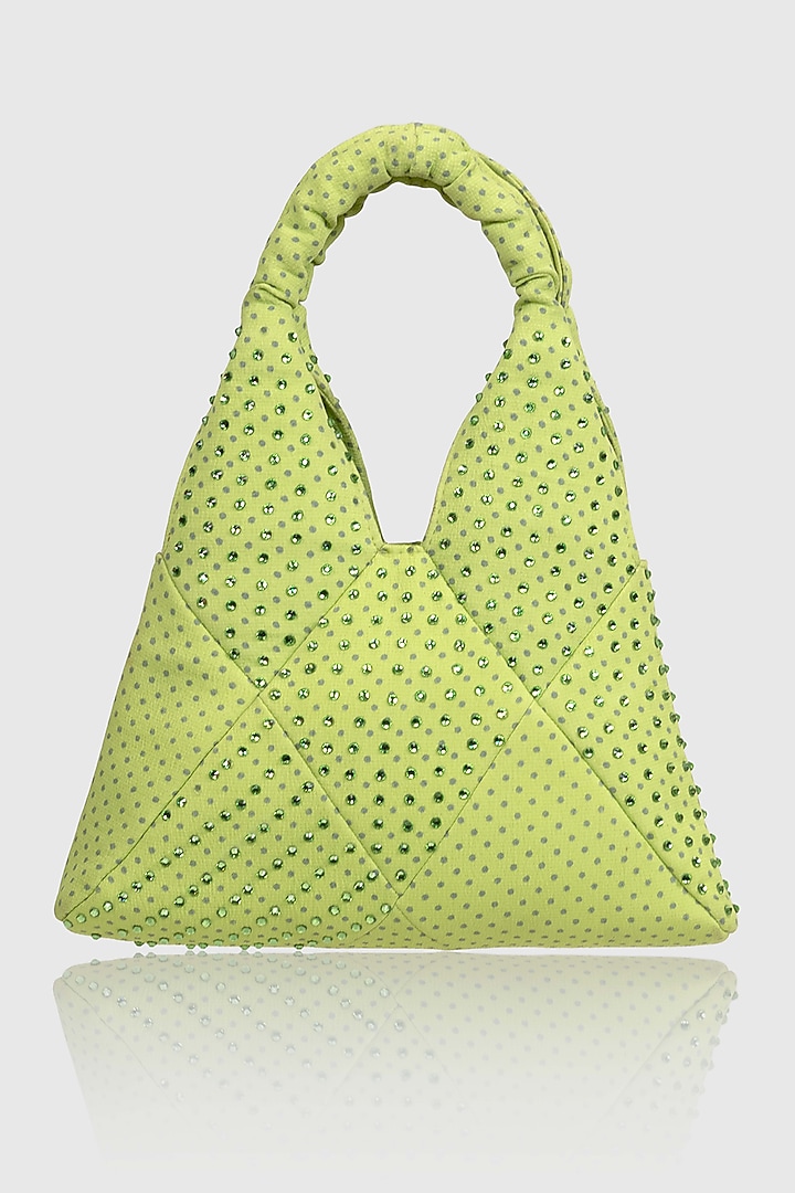 Chartreuse Green Satin Glass Bead Embellished Wrist Bag by House of D'oro at Pernia's Pop Up Shop