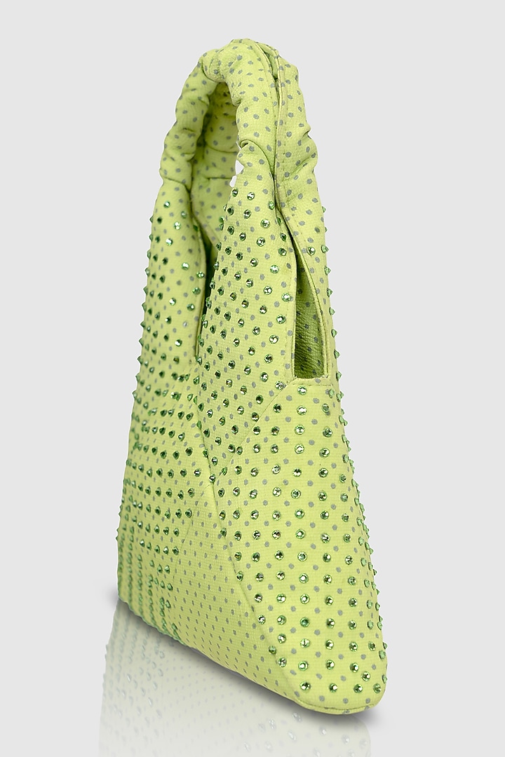 Chartreuse Green Satin Glass Bead Embellished Wrist Bag by House of D'oro at Pernia's Pop Up Shop