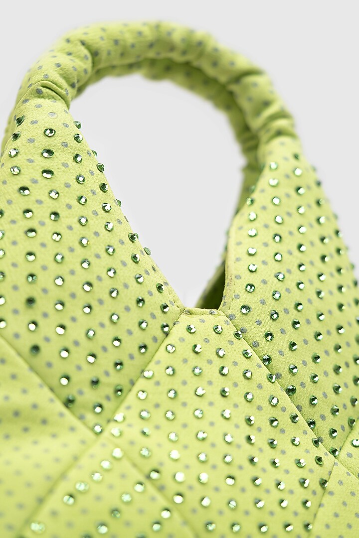 Chartreuse Green Satin Glass Bead Embellished Wrist Bag by House of D'oro at Pernia's Pop Up Shop