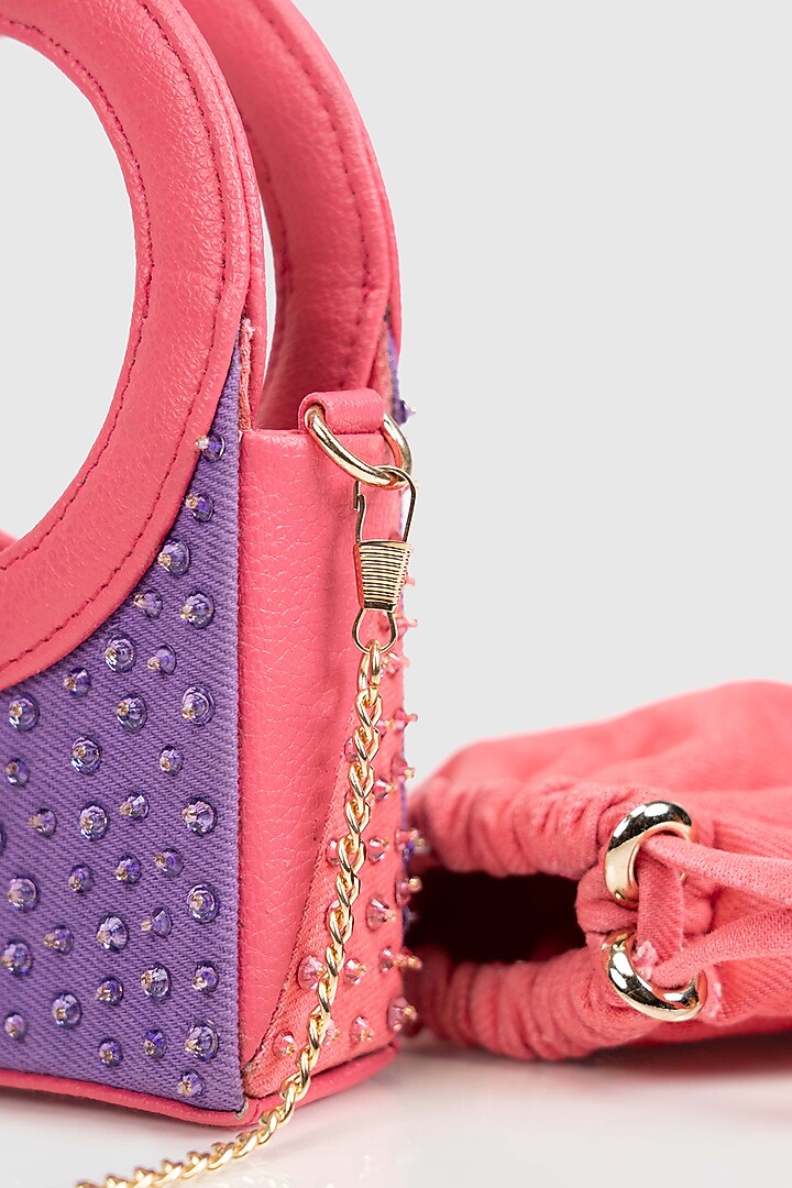 Purple Denim Glass Bead Embellished Mini Bag by House of D'oro at Pernia's Pop Up Shop