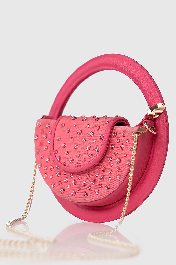 Pink Denim Glass Bead Embellished Sling Bag by House of D'oro at Pernia's Pop Up Shop