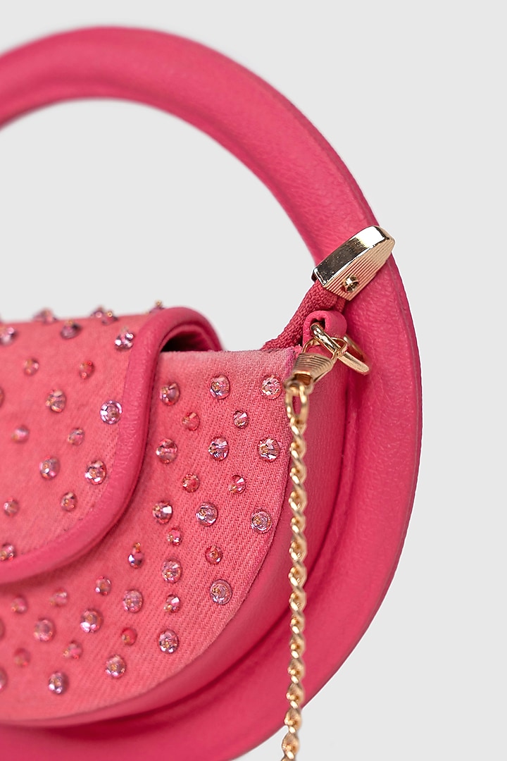 Pink Denim Glass Bead Embellished Sling Bag by House of D'oro at Pernia's Pop Up Shop